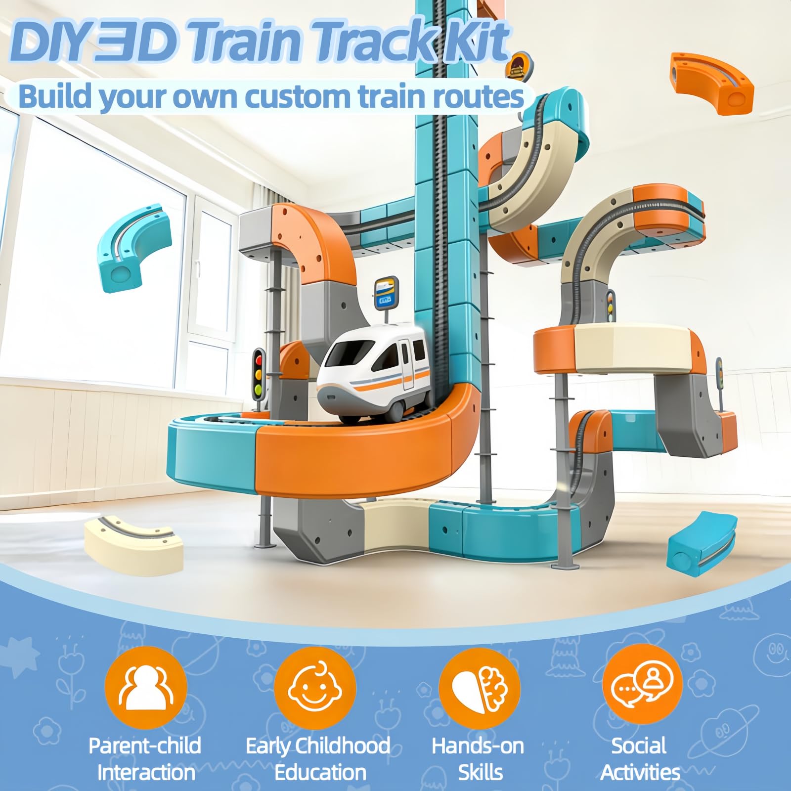 3D Electric Train Set for Kids - Magic Gravity Race Track with STEM Learning, Flexible Cubes & Blocks, Toddler Toy with Car, Ideal for Boys & Girls