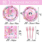80 Pcs Outer Space Girls Birthday Decorations Astronauts Paper Dinner Plates Napkins Forks Dinnerware for Space Theme Girls Baby Shower 1st 2nd 3rd