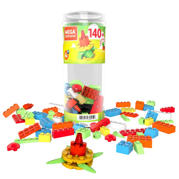MEGA Construx Kids Blocks Toy Set, Open-Ended Building Bricks Tube with 140 Pieces in Fluorescent Colors, Ages 4+ Years