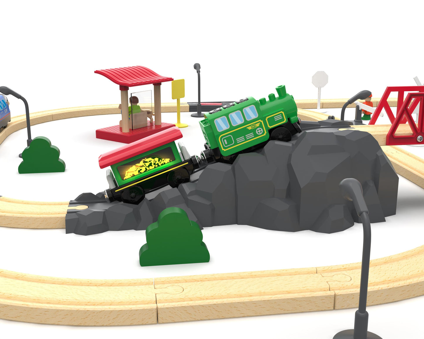 Wooden Train Accessories Battery Operated Locomotive Train, Remote Control Train for Track Set, Powerful Engine Train Vehicles Fit All Major Brands
