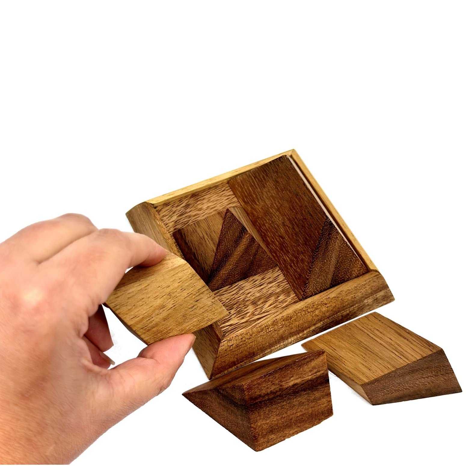 Triangle Pyramid 5 Pieces 3D Wooden IQ Brain Teaser Puzzle