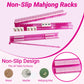 RAKUBULL 17.5'' Non-Slip Mahjong Racks with Pushers and Bag,Set of 4 All-in-One Tile Rack and Pusher,Clear Acrylic Mahjong Tile Holder for American