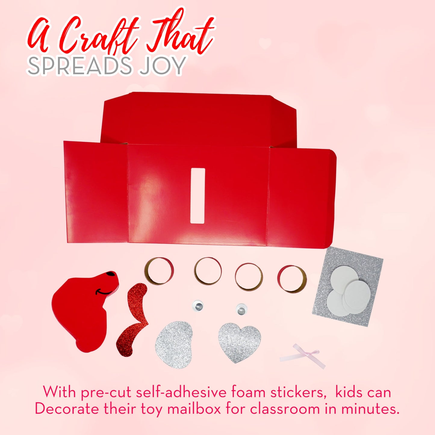 4E's Novelty DIY Valentines Mailbox for Kids - Valentines Day Card Box Craft Kit - DIY Dog Mailbox with Foam Stickers - School Mailbox Classroom