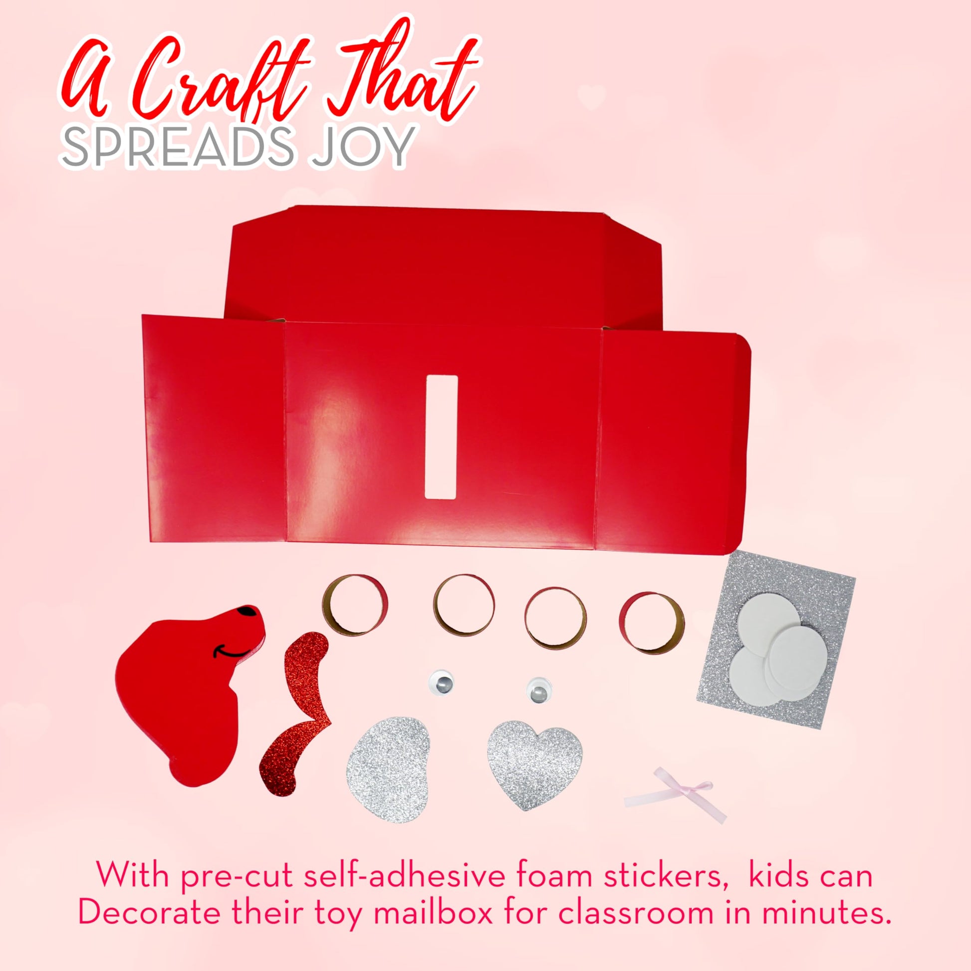 4E's Novelty DIY Valentines Mailbox for Kids - Valentines Day Card Box Craft Kit - DIY Dog Mailbox with Foam Stickers - School Mailbox Classroom