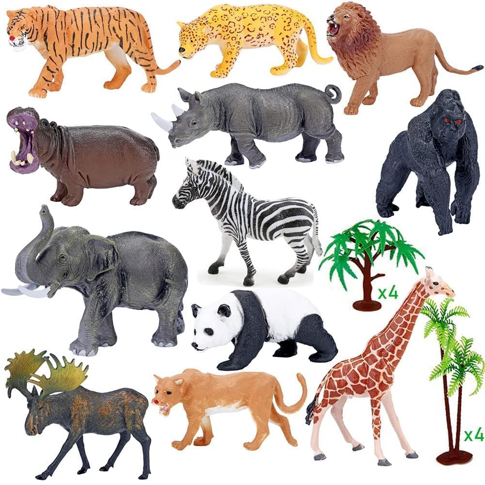 Safari Animals Figures with Activity Play Mat & Storage Box, Realistic Plastic Jumbo Playset, Jungle Wild Zoo Animals Toys for Kids Toddler 3-5, 22Pcs