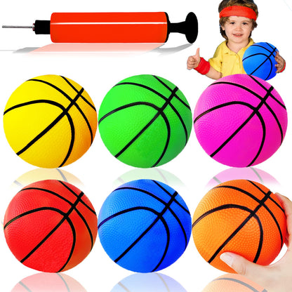 6Pcs 5Inch Mini Toy Basketballs,Colorful Rubber Inflatable Basketball with Pump for Toddlers Kids Pool,Basketball Hoop,Beach Sports Game,Party Favor
