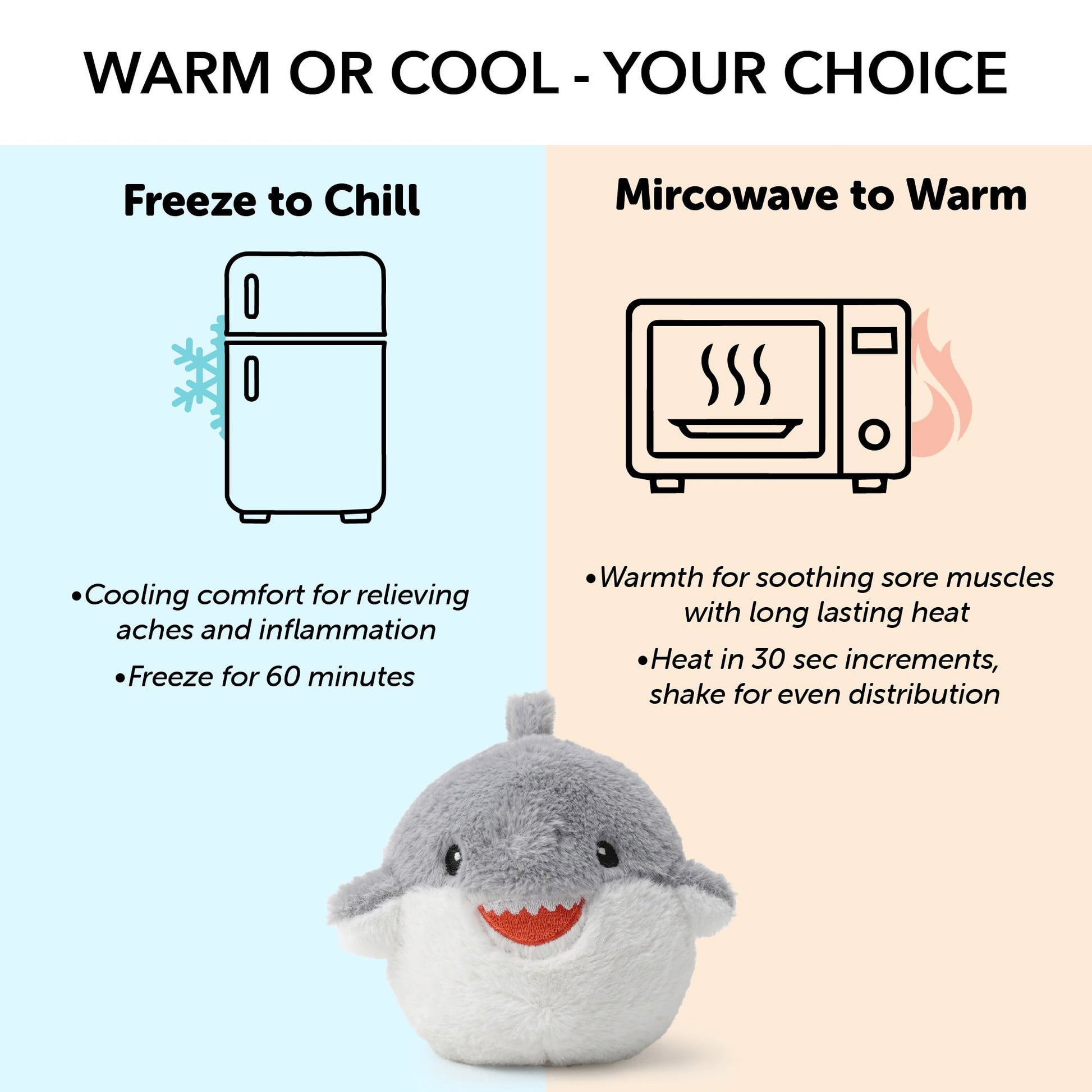 Warm Pals Baby Shark, Small 4x7 Microwavable Comfort, Heated Plushie for Warmth, Calming Anxiety, Relaxing Bedtime Snuggles and Cozy Toys for Kids
