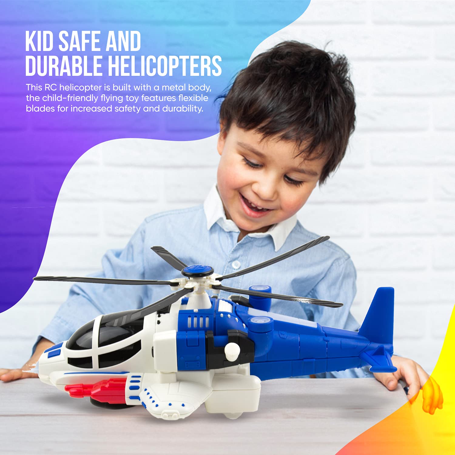 Toysery Bump and Go Helicopter Toys for Boys & Girls, Aircraft Toys Made with Durable Material, Helicopter Toy with Lights, Realistic Sound