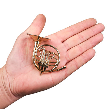 Dselvgvu Miniature French Horn with Stand and Case Brass Mini Musical Instrument French Horn Replica Collectible Figurines Dollhouse Accessories Model