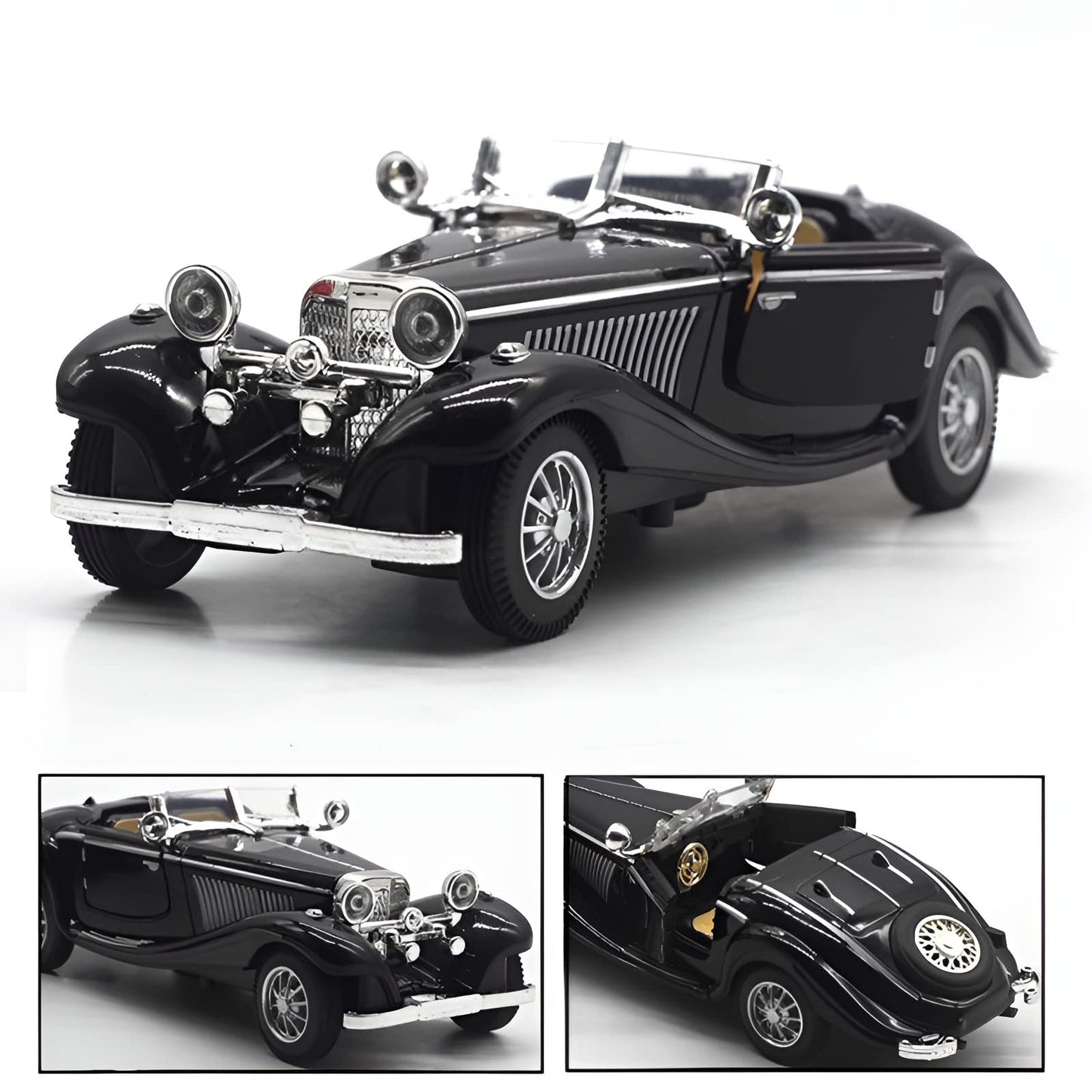 PUXU 1:28 Pullback Diecast Metal Antique Classic Model Cars Toy (Black)