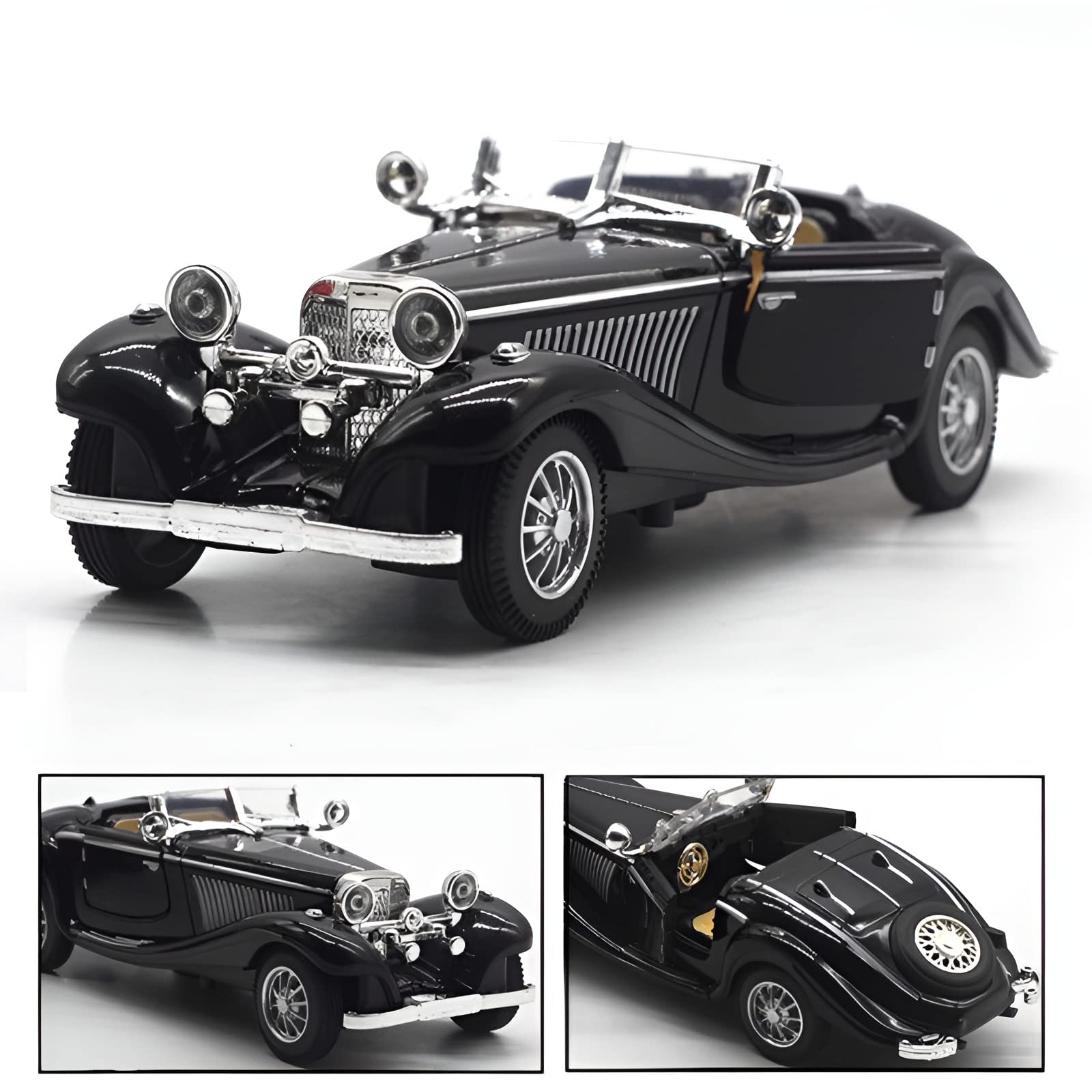 PUXU 1:28 Pullback Diecast Metal Antique Classic Model Cars Toy (Black)