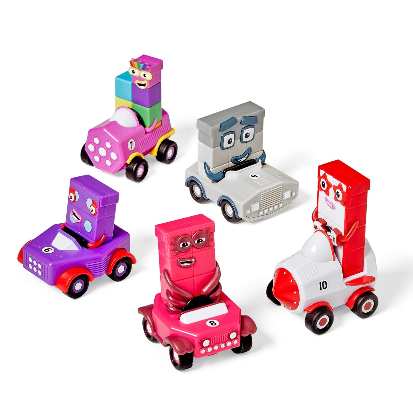 hand2mind Numberblocks Six to Ten Mini Vehicles, Race Car Toys, Preschool Math Counting Toys, Action Figure Set, Numbers for Toddlers, Small Figurines