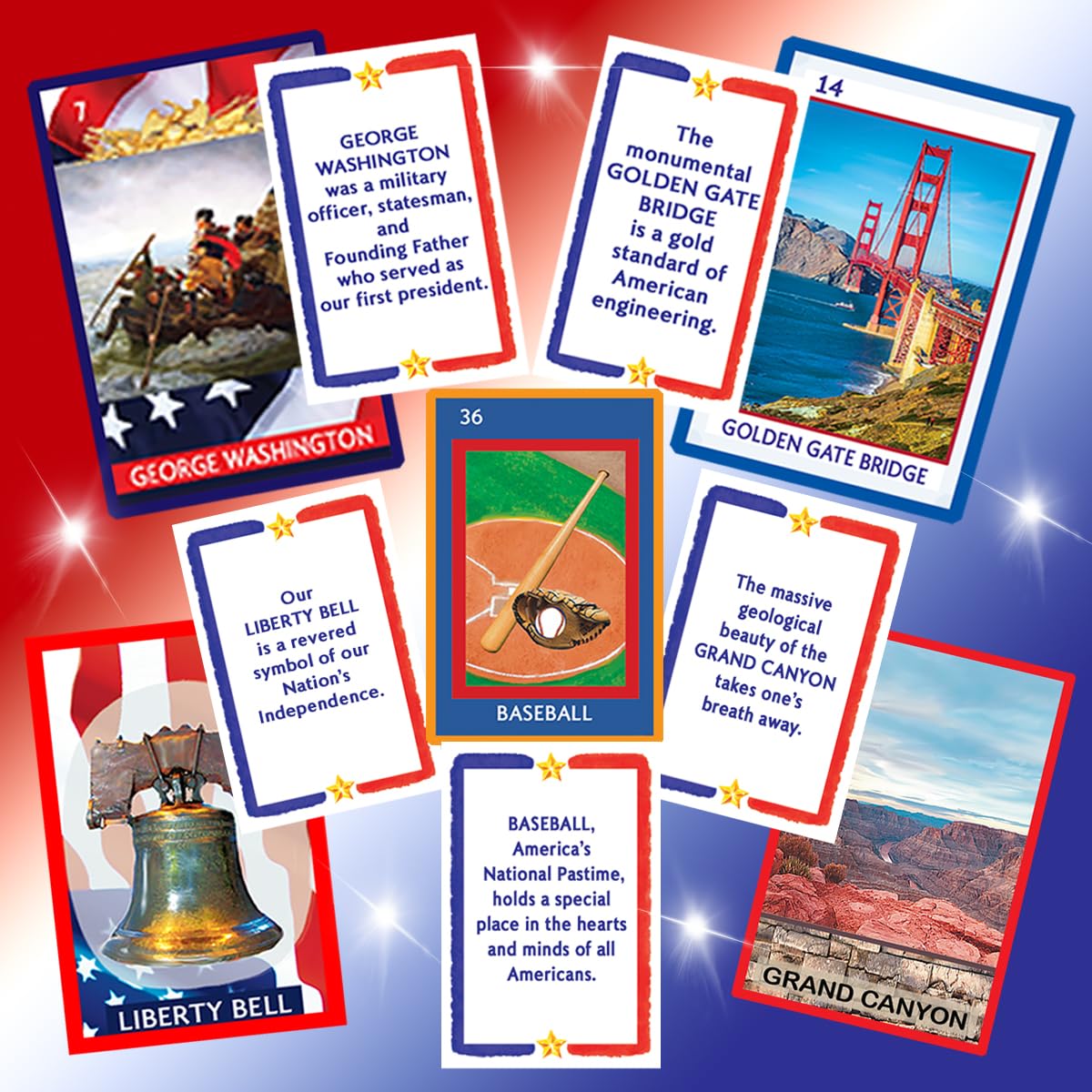MI ARTE PRODUCTIONS American Loteria Fun Bingo Game for All Patriotic Colorful Loteria Cards Tokens - 54 Illustrated Cards - 3-10 Players Ages 7+