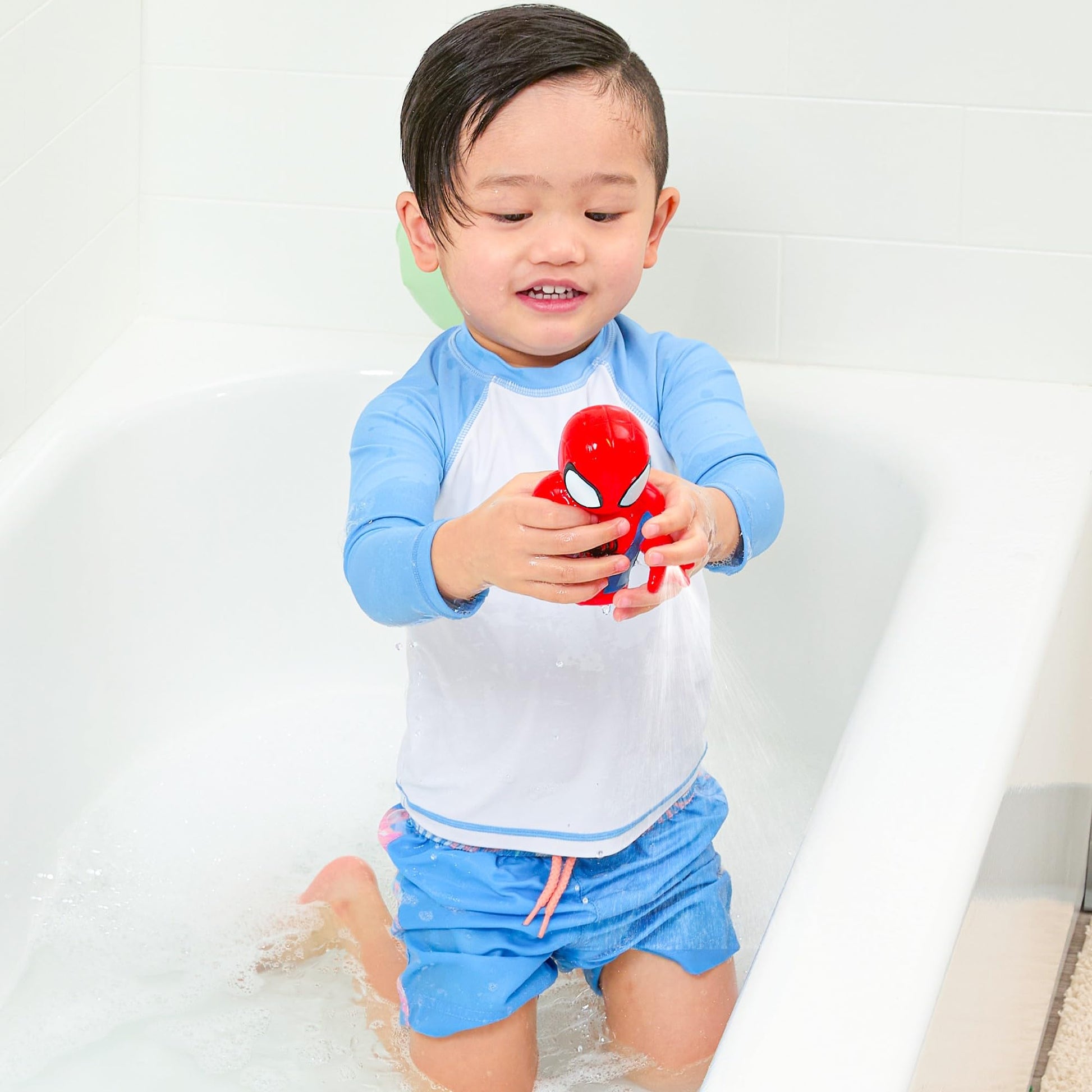Marvel Spidey & Friends - Plus Avengers - 5 Piece Bath Squirter Bucket Set -Bath Toys for Baby and Toddlers - Includes Organizer Bucket - Store Bath