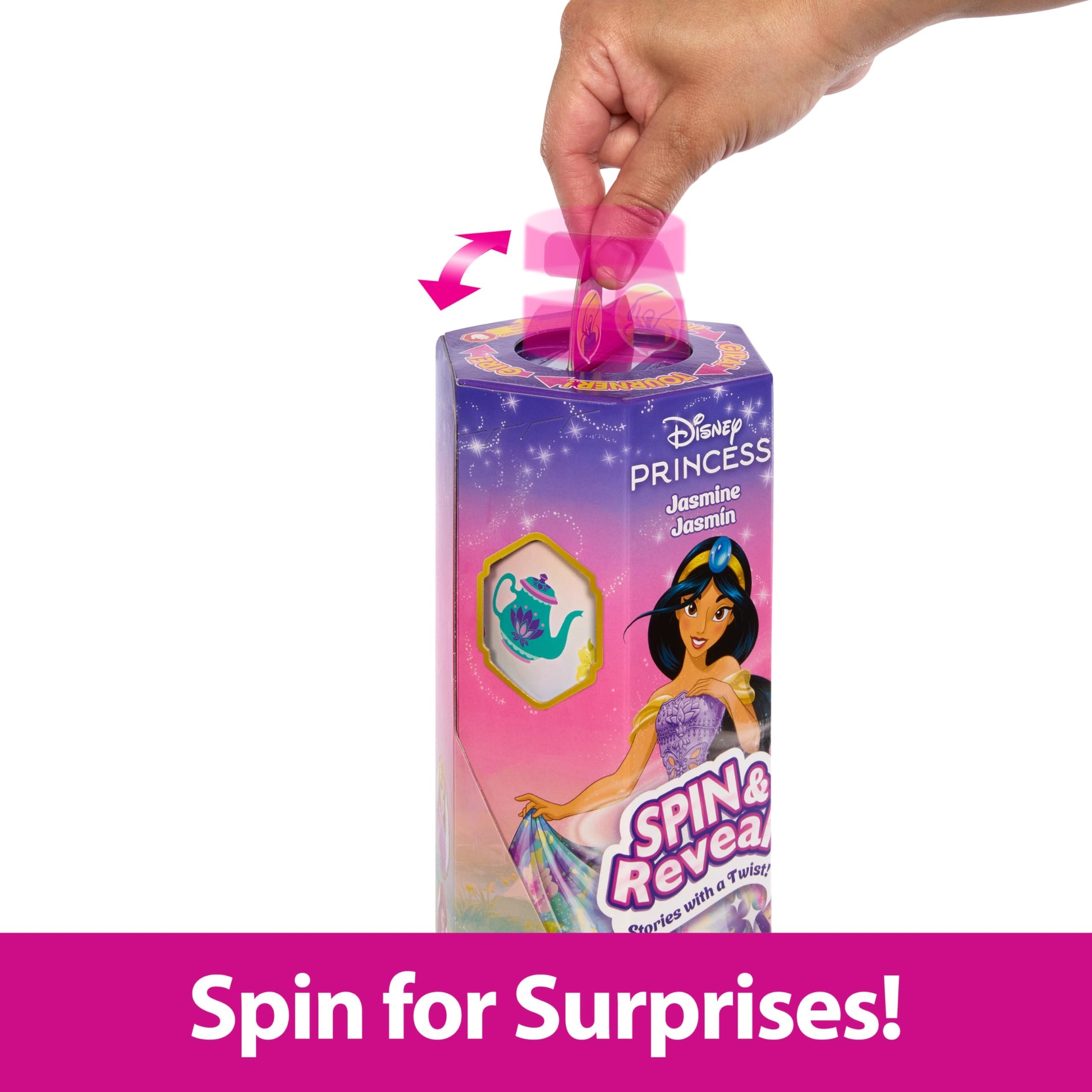 Mattel Disney Princess Jasmine Fashion Doll Set, Spin & Reveal with 11 Surprises Including 5 Accessories, 5 Stickers & Play Scene, Inspired by Movie