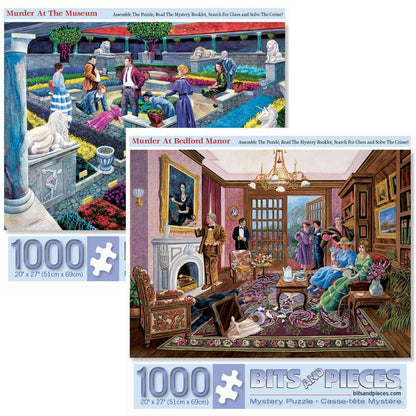 Bits and Pieces - Value Set of Two 1000 Piece Jigsaw Puzzles for Adults - Murder at the Museum, Murder at Bedford Manor - Mystery Jigsaw Puzzle by