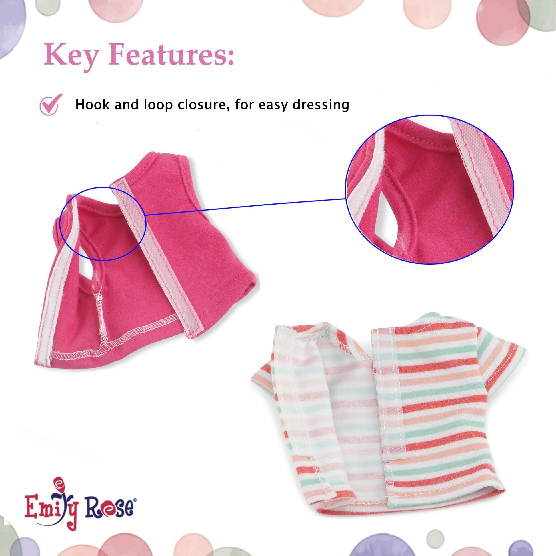 Emily Rose 14" Doll Fashion Bundle 8-PC - Pink Unicorn Tutu & Coral Outfit Sets with Shoes & Headbands | Glitter Girls and Wellie Wishers Compatible |