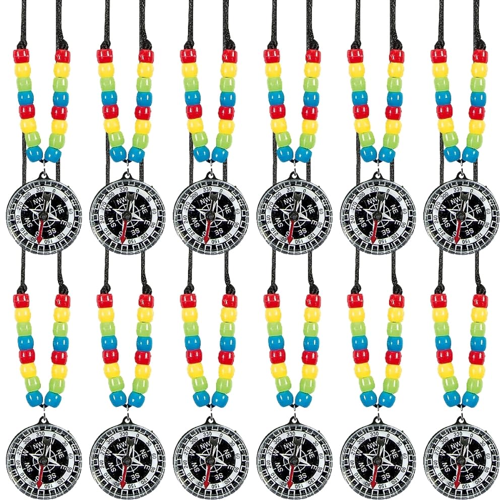 Fun Express Compass Beaded Necklace Craft Kit Makes 12 - Sunday School Crafts for Kids Ages 4-8 | Christian Crafts VBS Vacation Bible School Supplies