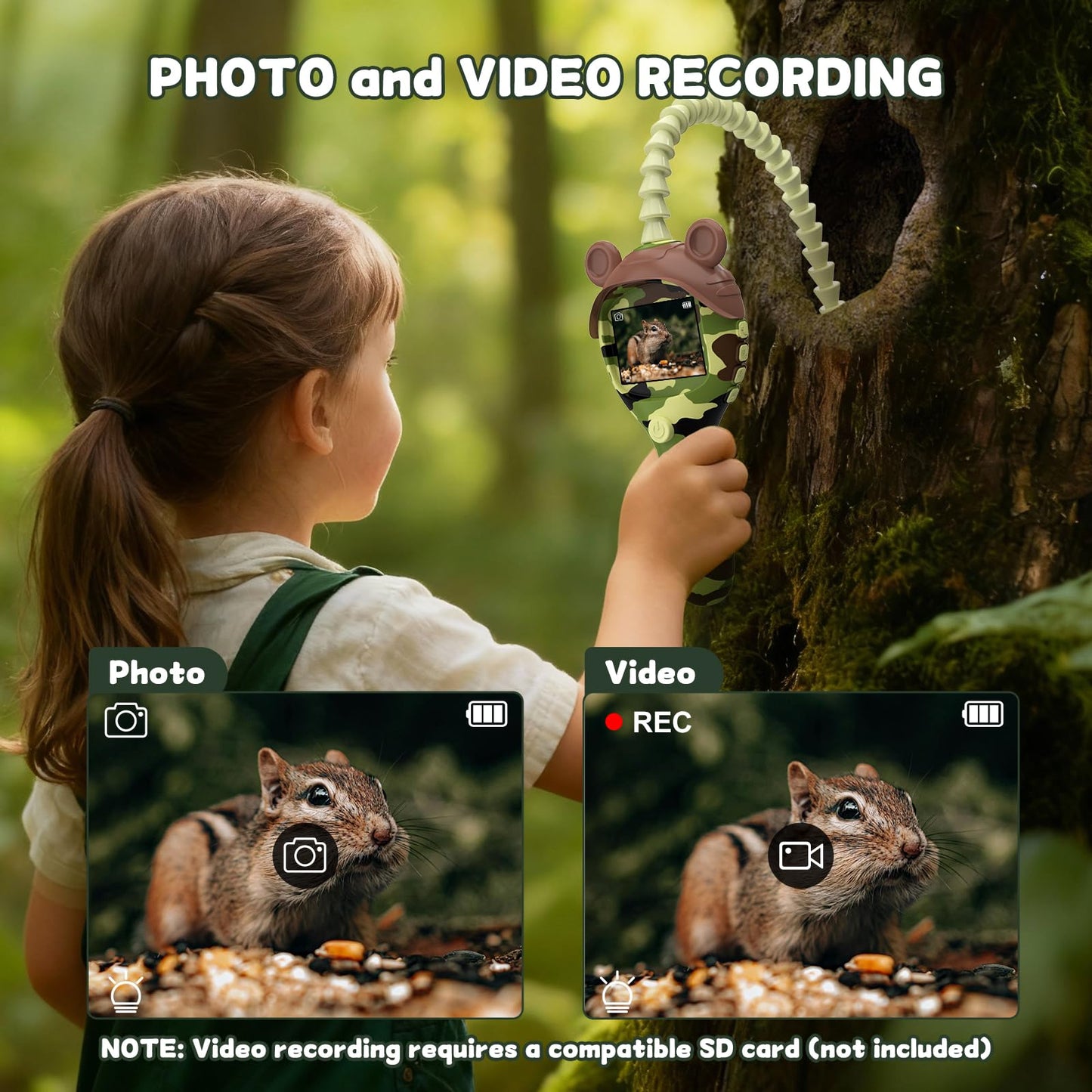 Borescope Camera Toy with Photo and Video, Snake Scope Kids Camera Microscope with Light for Outdoor Camping Nature Exploration, STEM Science Toy for