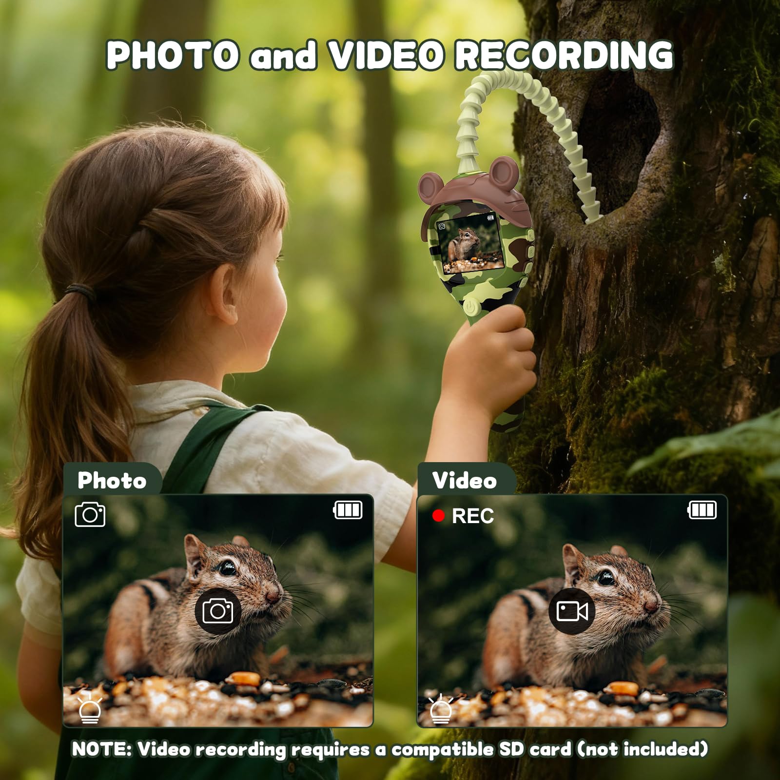 Borescope Camera Toy with Photo and Video, Snake Scope Kids Camera Microscope with Light for Outdoor Camping Nature Exploration, STEM Science Toy for