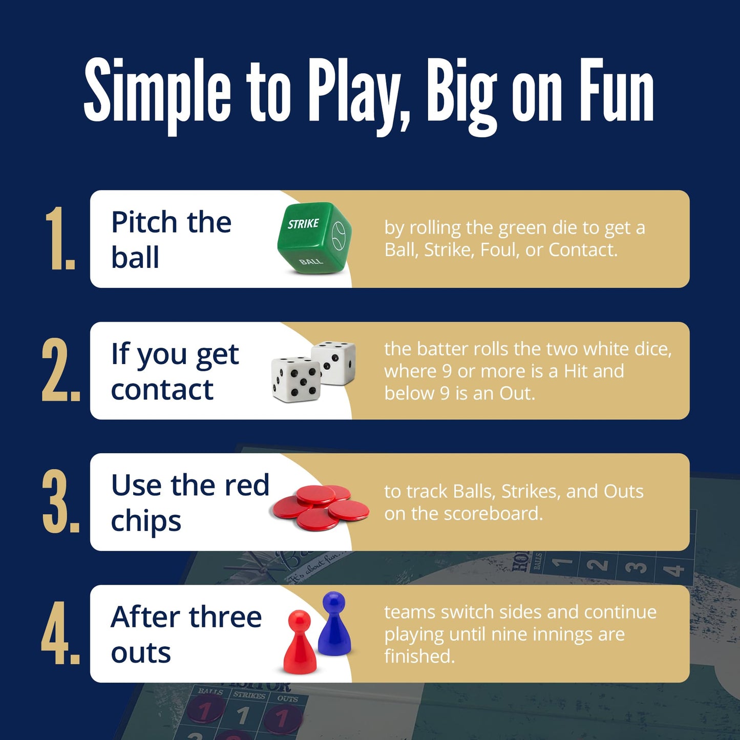 Baseball Gifts for Boys 8-12, Baseball Board Games for Kids and Adults with Dice, Tokens, & Score Pad, Fun Indoor Game with Basic and Advanced Play