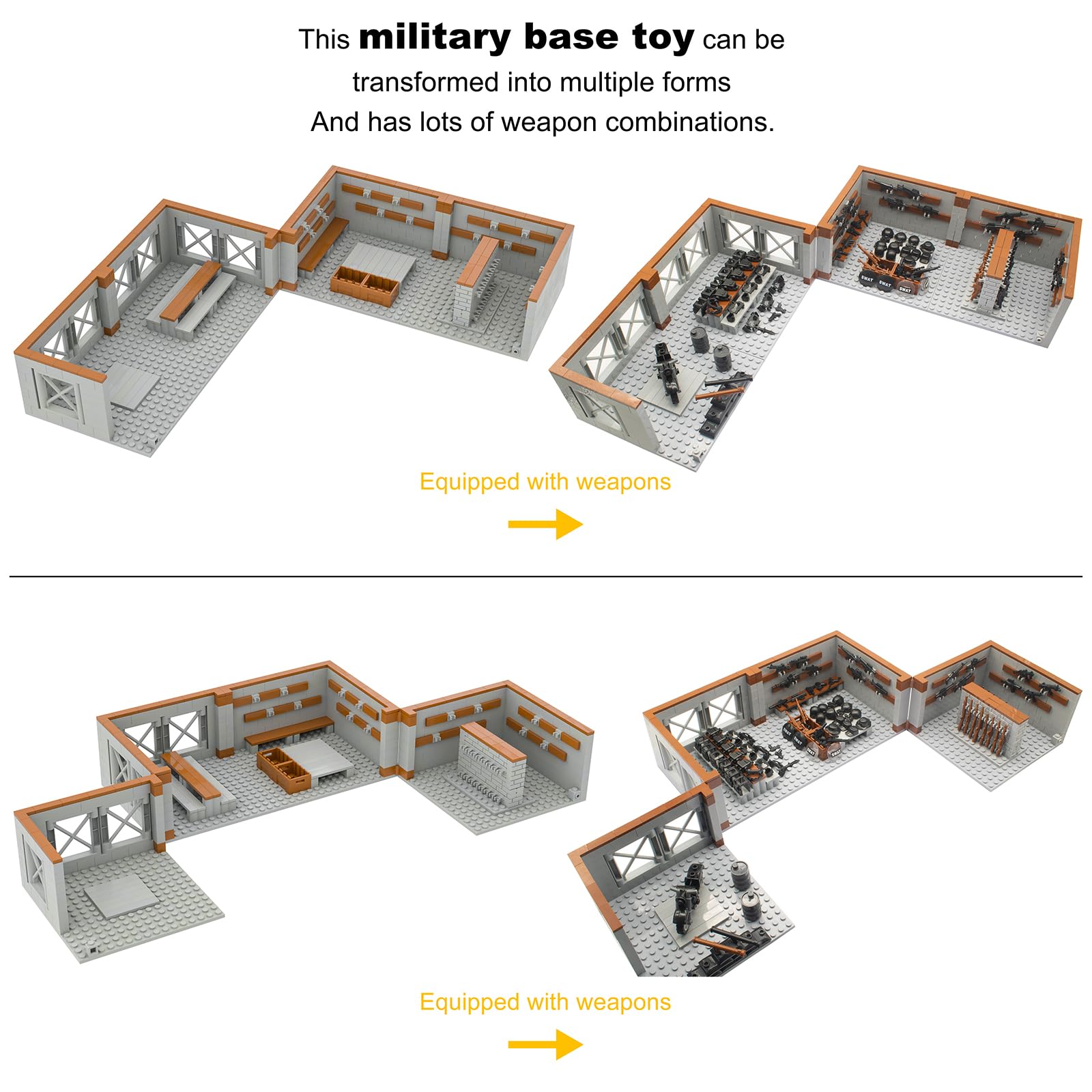 Gonsausola Military Base Building Bricks Set, Defence Base Guard Tower Guns Weapons Building Block Toy, Weapon Pack Accessories Kits Toys for Kids
