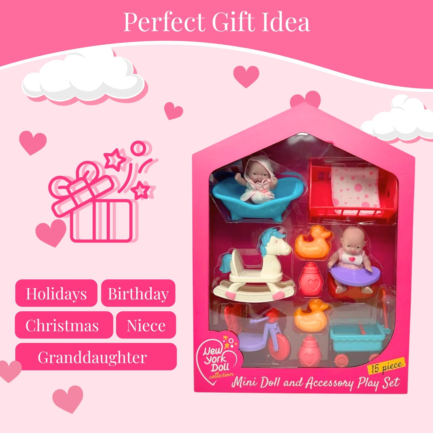 Mini Baby Doll Set, Small Baby Doll Playset with Mini Doll Accessories & 5 inch Doll Furniture, Mini Dolls for Girls, Small Dolls for Girls, Mini Baby
