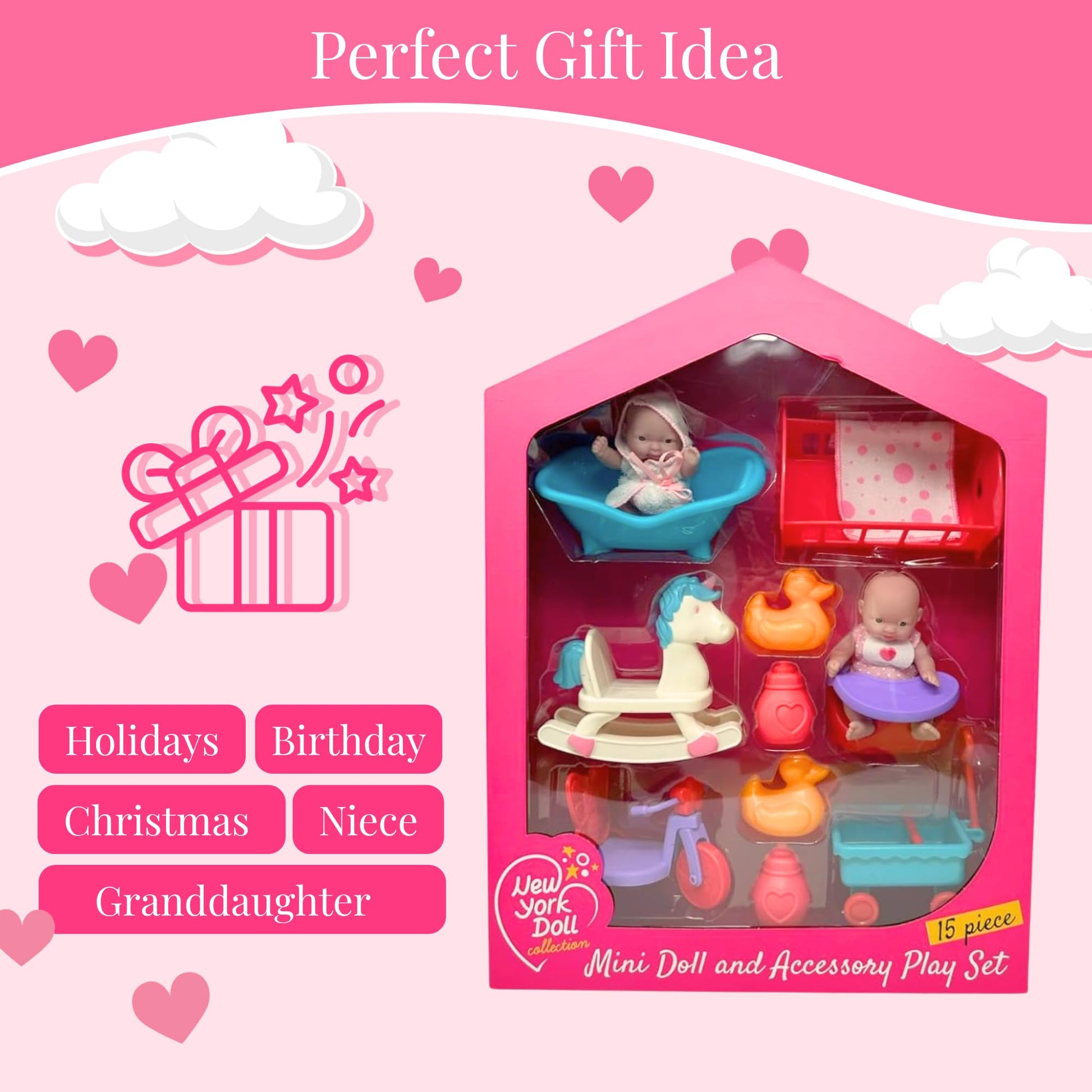 Mini Baby Doll Set, Small Baby Doll Playset with Mini Doll Accessories & 5 inch Doll Furniture, Mini Dolls for Girls, Small Dolls for Girls, Mini Baby