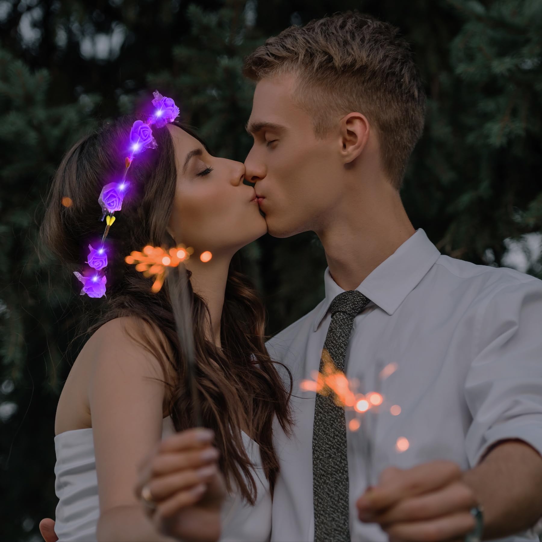 YOFOBU 36PCS LED Flower Crown,Purple Light Up Flower Headband for Women,Glow in The Dark Flower Wreath Crowns for Weddings,Brides,July 4th,Birthday