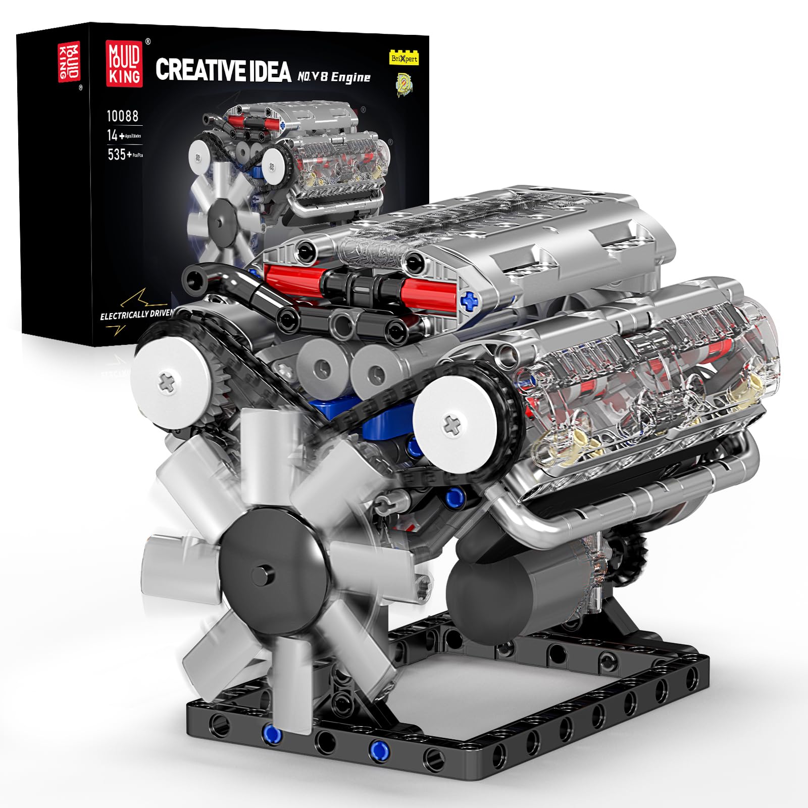 Mould King 10088 V8 Engine Building Kit - Build Your Own V8 Engine Toy, 8-Cylinder Petrol Car Engine Replica Model Building Kit for Adults (535 Pcs)