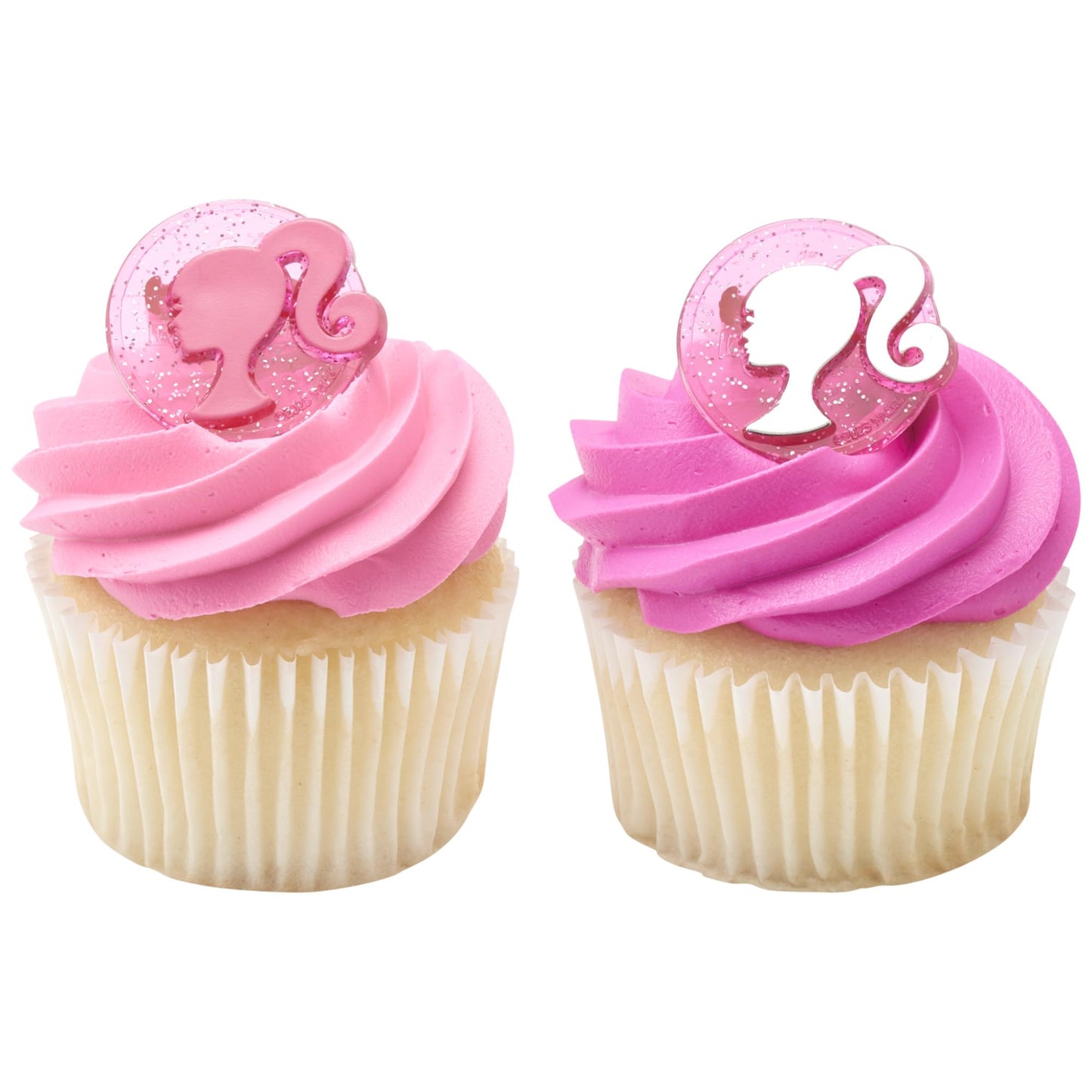 DecoPac Barbie Rings, 24 Barbie Silhouette Cupcake Decorations, Pink Glitter Cake Toppers For Birthday, Parties, Celebrations - 24 Pack