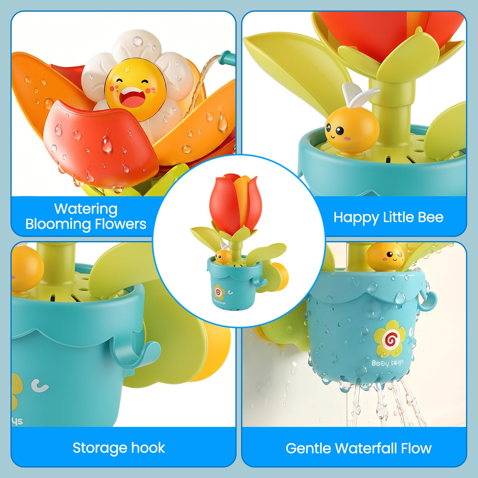 Interactive Bath Toys for Toddlers 1-3 Toys with Flower and Watering Can