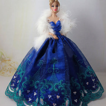 Icollect 1 PCS Embroidery Wedding Party Gown Dresses & Clothes for Barbie Doll- Blue