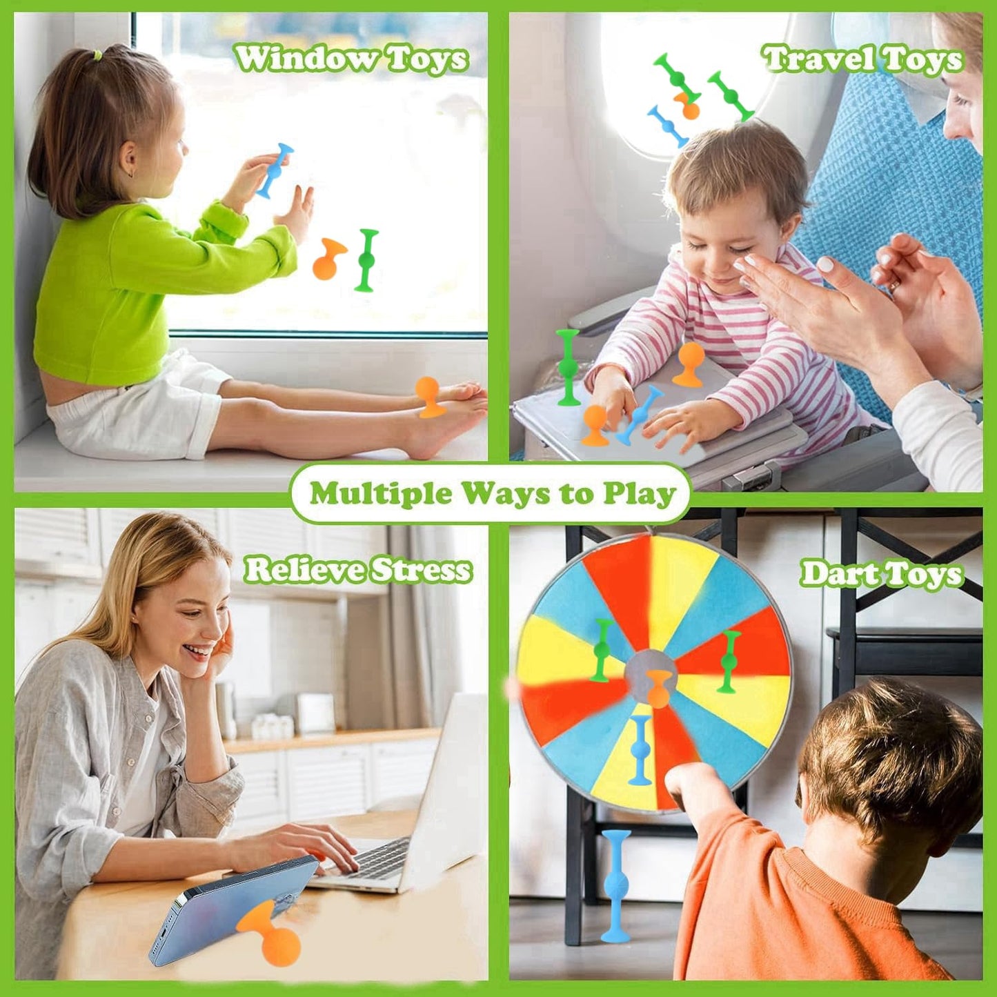 Suction Bath Toys for Preschooler - 10 Pcs Sensory Suction Cup Toys for Kids, Stress Relief Fidget Toys Bathtub Toys for Travel and Bath Time, Perfect