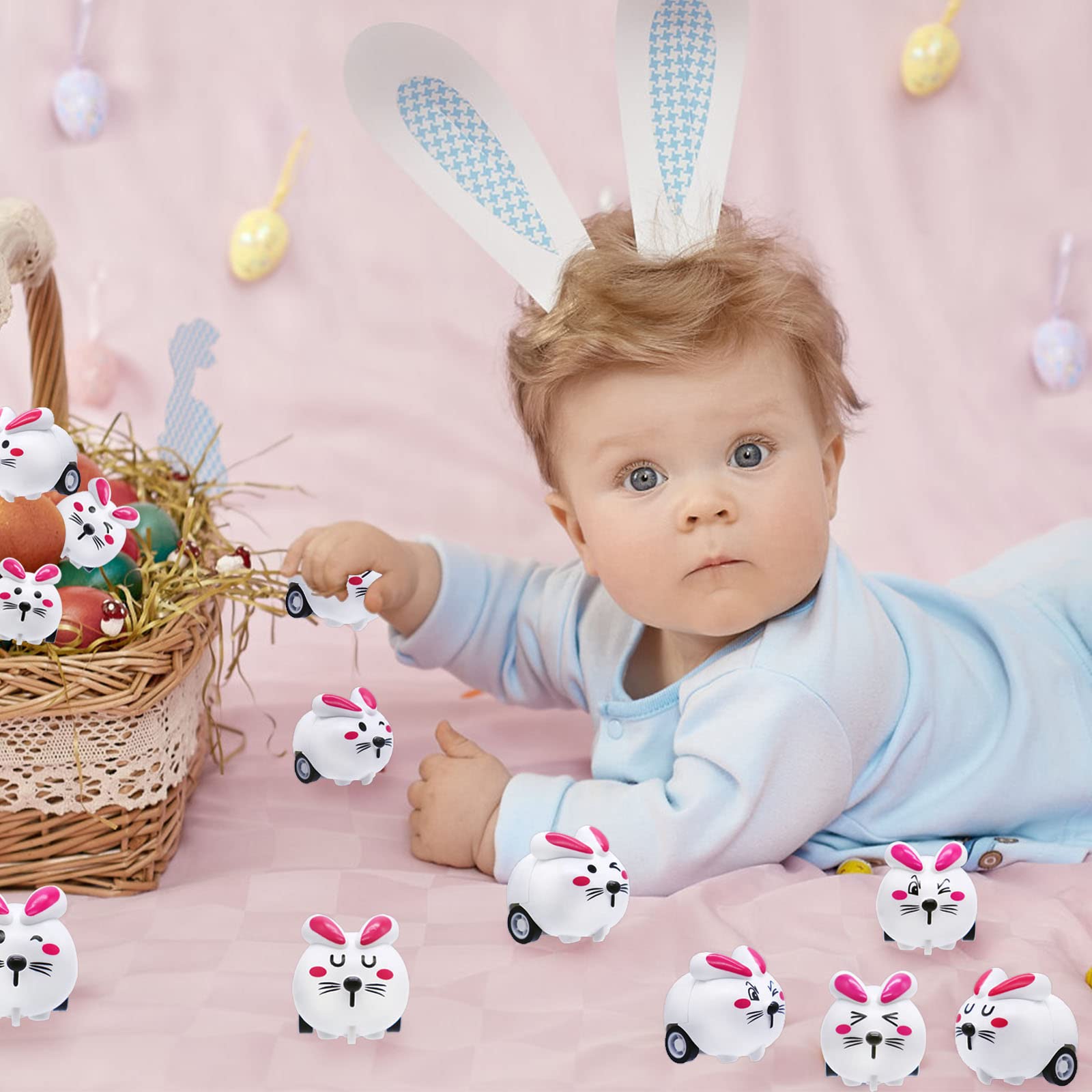 Qyyiguf 30 PCS Easter Rabbit Toy Cars,Rabbit Toys Pull Back Cars,Mini Bunny Toys for Easter Basket Stuffers,Easter Egg Stuffers,Party Favors,Classroom