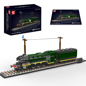 Mould King 12044 Flying Scotsman Steam Locomotive Model Building Kit, 1766+ Pieces Large Scale Train Set with Display Tracks and Freight Car, Assembly