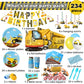 Construction Birthday Party Supplies Set For Boys - 24 Guests - Dump Truck And Tractor Party Decorations, Paper Plates Cups Napkins Straws Balloons