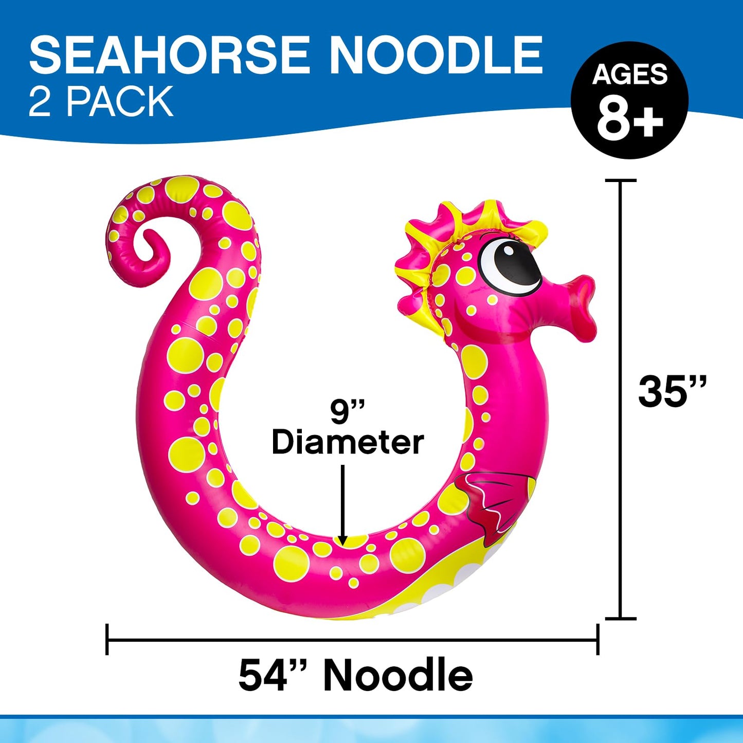 Poolmaster Seahorse Inflatable Pool Noodles for Kids, 2-Pack Pool Floaties with Seahorse Head and Tail, Fun Pool Toys for Pool, Lake or Beach, Pink