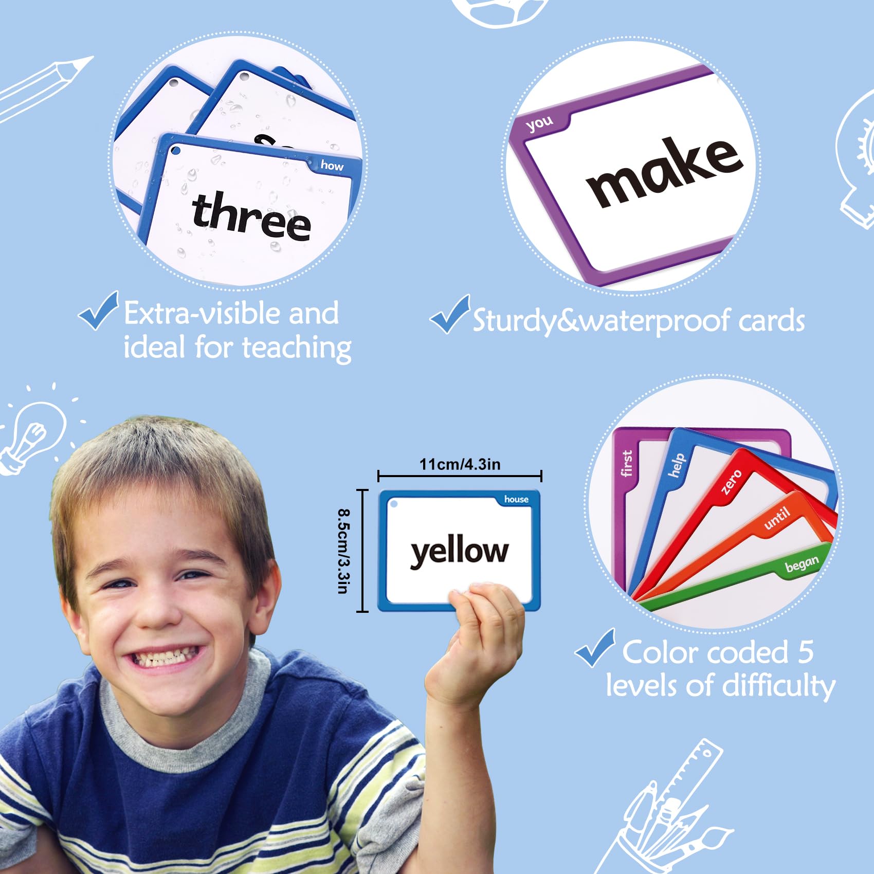 Torlam 520 Sight Words Flash Cards Kindergarten Homeschool Supplies with Card Folders & Rings - High Frequency Site Word for Pre-k Kindergarten 1st