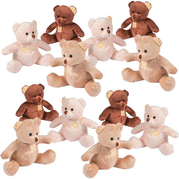 Fun Express - Suede-Like Patchwork Plush Bears - Toys - Plush - Bean Bag Animals - 12 Pieces
