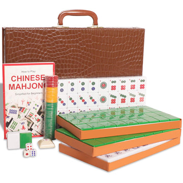GUSTARIA Chinese Mahjong Set, Mahjong Game Set with 146 Numbered Large Tiles (1.5", Green), Mahjong Tiles Set with Brown Carrying Case