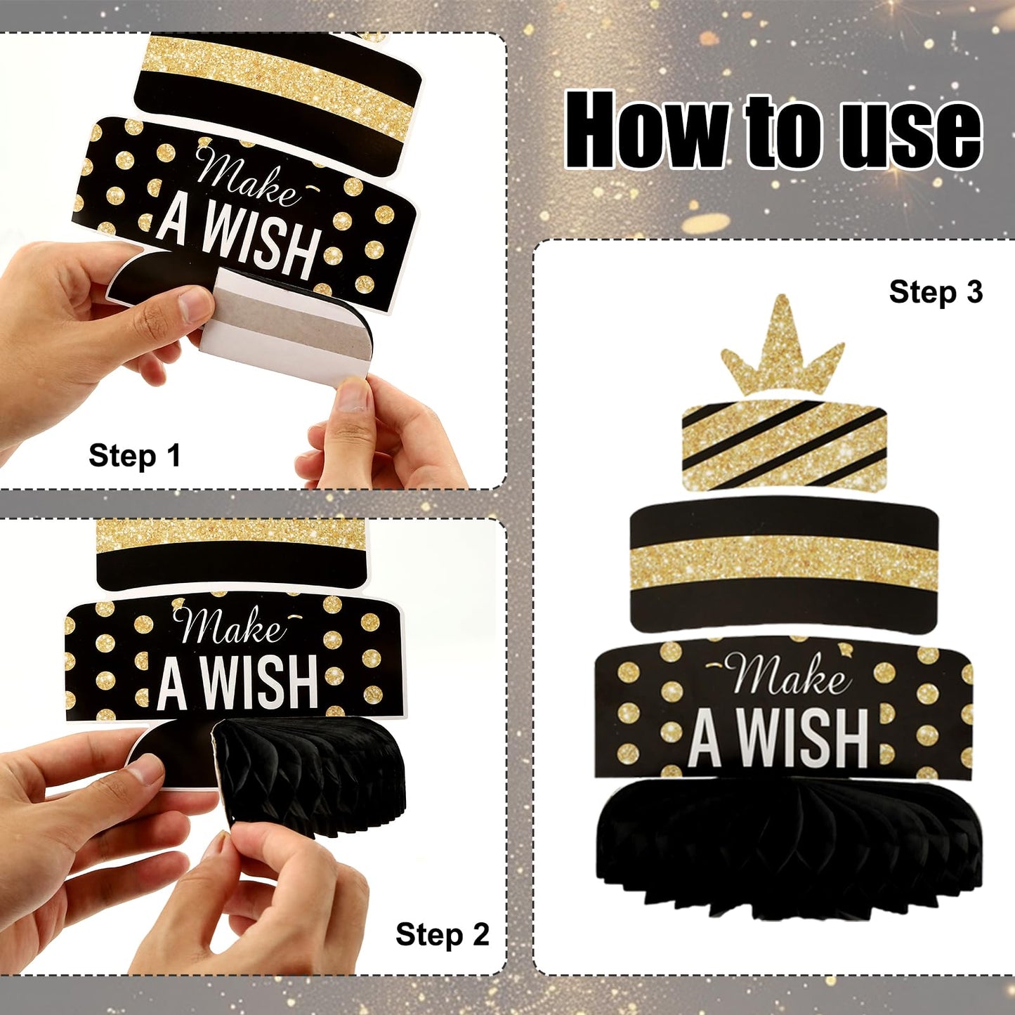 9 Pcs Happy Birthday Party Table Decorations, Black and Gold Party Decorations With Happy Birthday Banner for Girls Boys Women Men