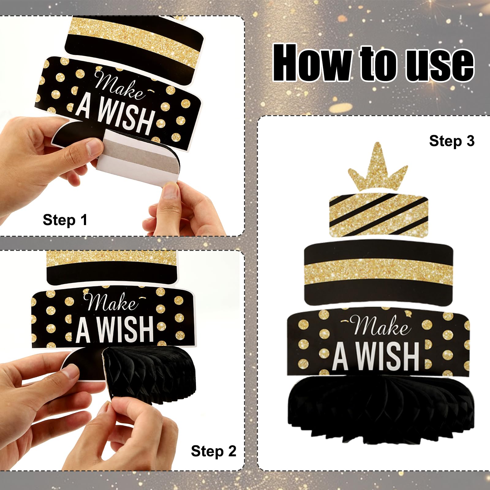 9 Pcs Happy Birthday Party Table Decorations, Black and Gold Party Decorations With Happy Birthday Banner for Girls Boys Women Men