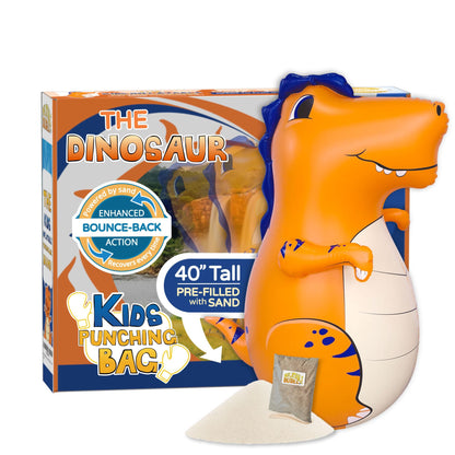INFLATABLE DUDES Orange Dinosaur Toy 40” - Kids Punching Bag | Sand-Base