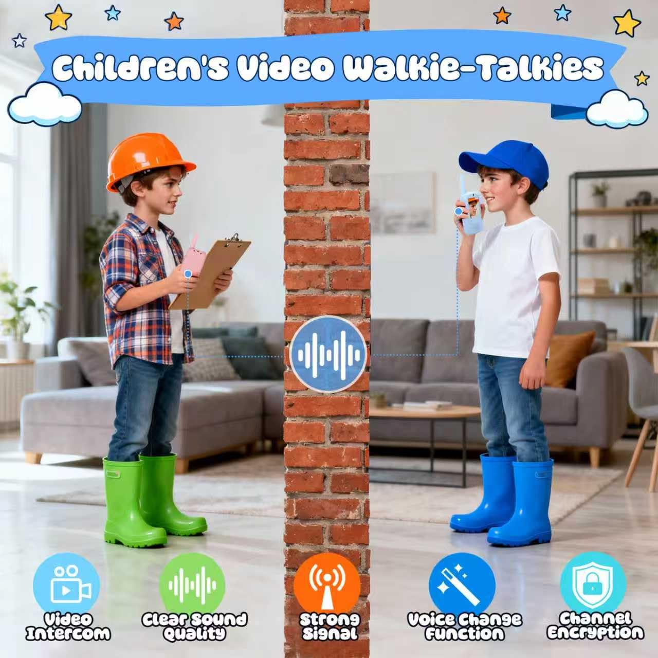 Video Walkie Talkies for Kids Ages 3-12, 2 Pack Rechargeable Walkie Talkie Toys with Screen & 4 Voice Changers, Long Range Two Way Radios for Indoor
