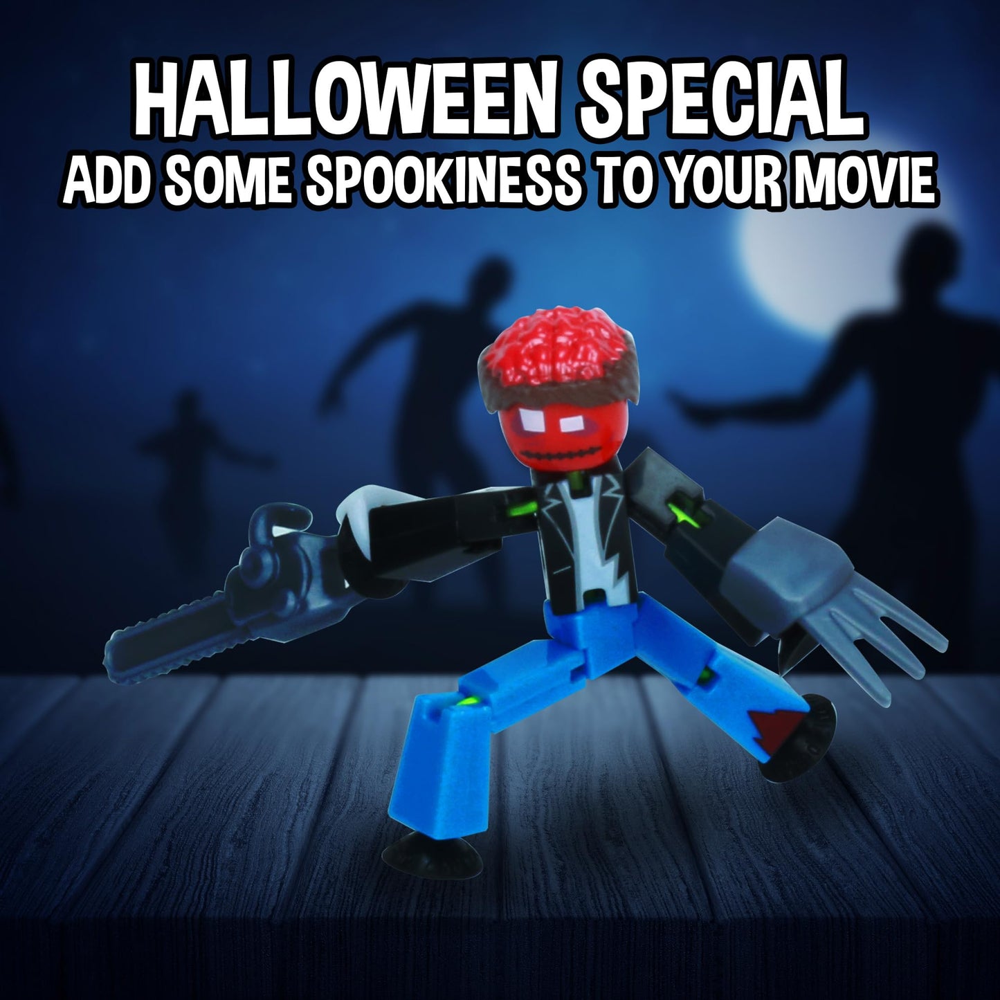 Zing StikBot Zombie Hunters Pack, Set of 4 Printed StikBots Collectable Figures, Includes 4 StikBots and Accessories, Stop Motion Toy for Kids Ages 4