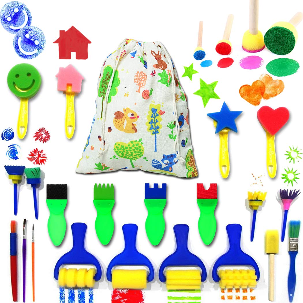 Kids Art & Craft Painting Drawing Tools Mini Flower Sponge Brush Set Fun Kits Early DIY Learning