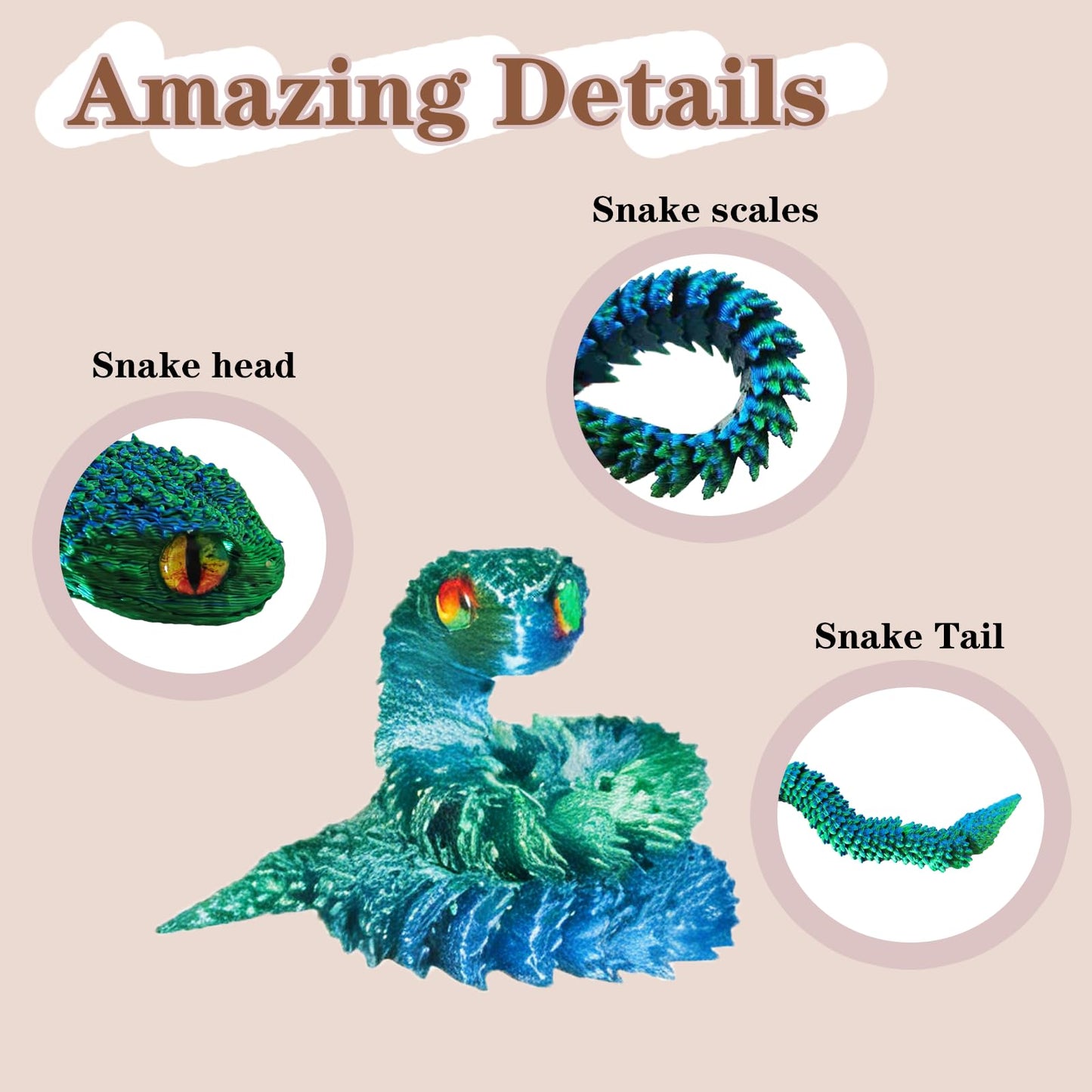 OGCHFZC 12 Pcs 3D Printed Snake, 12.8 inch Flexible 3D Printed Snake Stuff Decorative for Kids Home Decor Gifts for Valentine's Day Easter Christmas