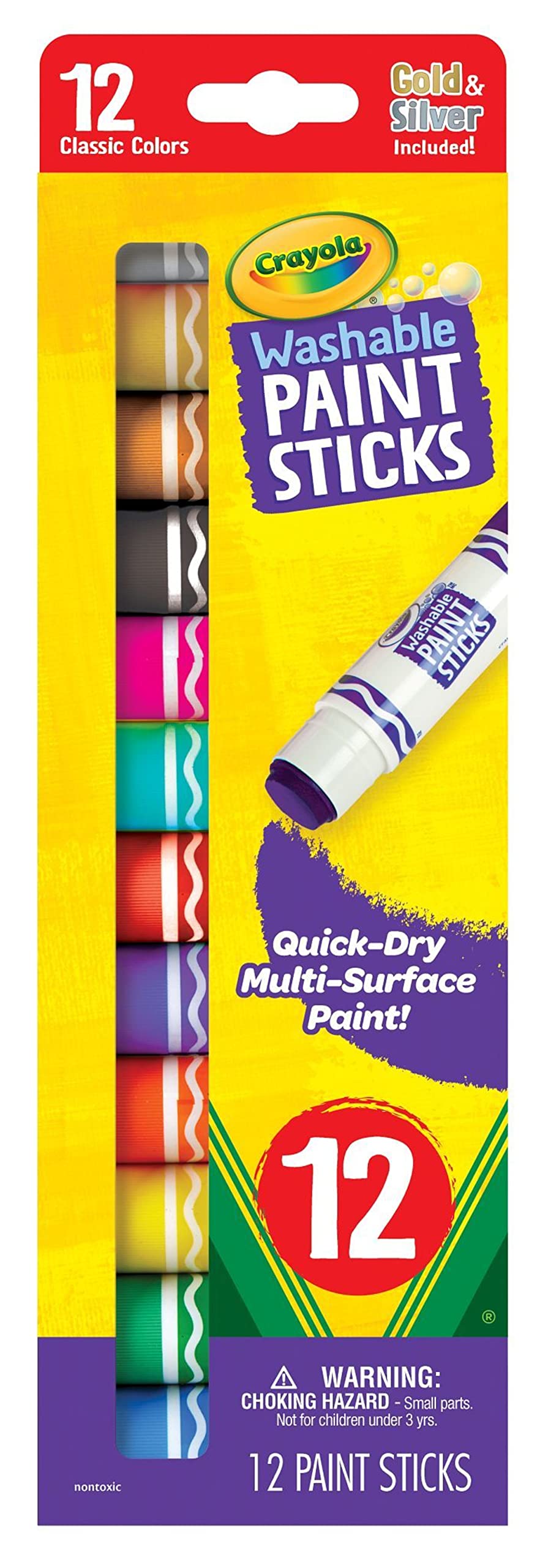 Crayola Quick Dry Paint Sticks (12ct), Washable Paint Set for Kids, School Supplies, Teacher Gifts