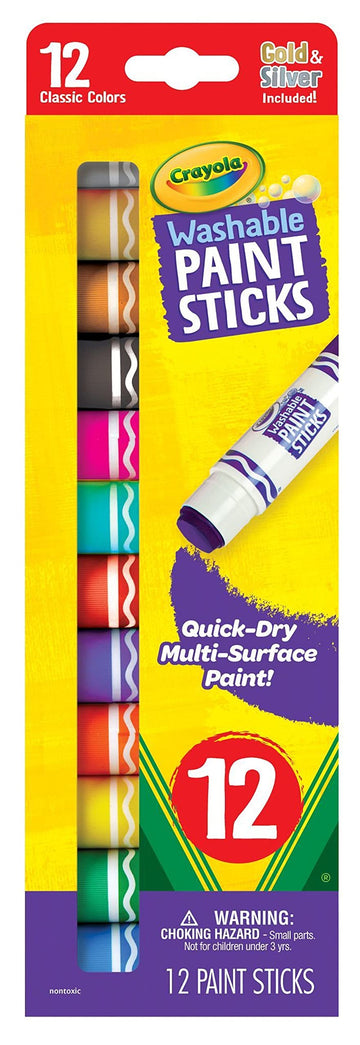 Crayola Quick Dry Paint Sticks (12ct), Washable Paint Set for Kids, School Supplies, Teacher Gifts